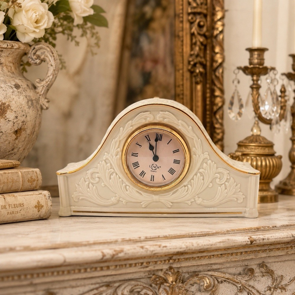 Lenox Grandmillennial French Country Mantel Clock Ivory Porcelain Vintage